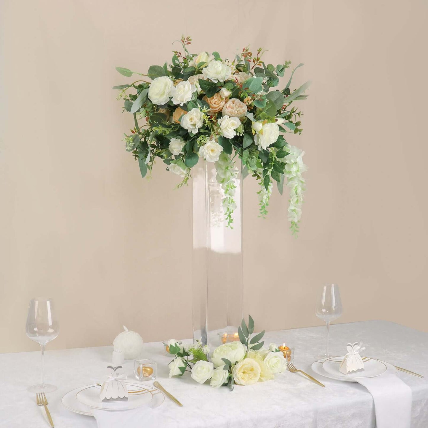 2-Pack Glass Cylinder Vases Square Clear - Durable Heavy Duty Floral Centerpieces for Weddings 28"