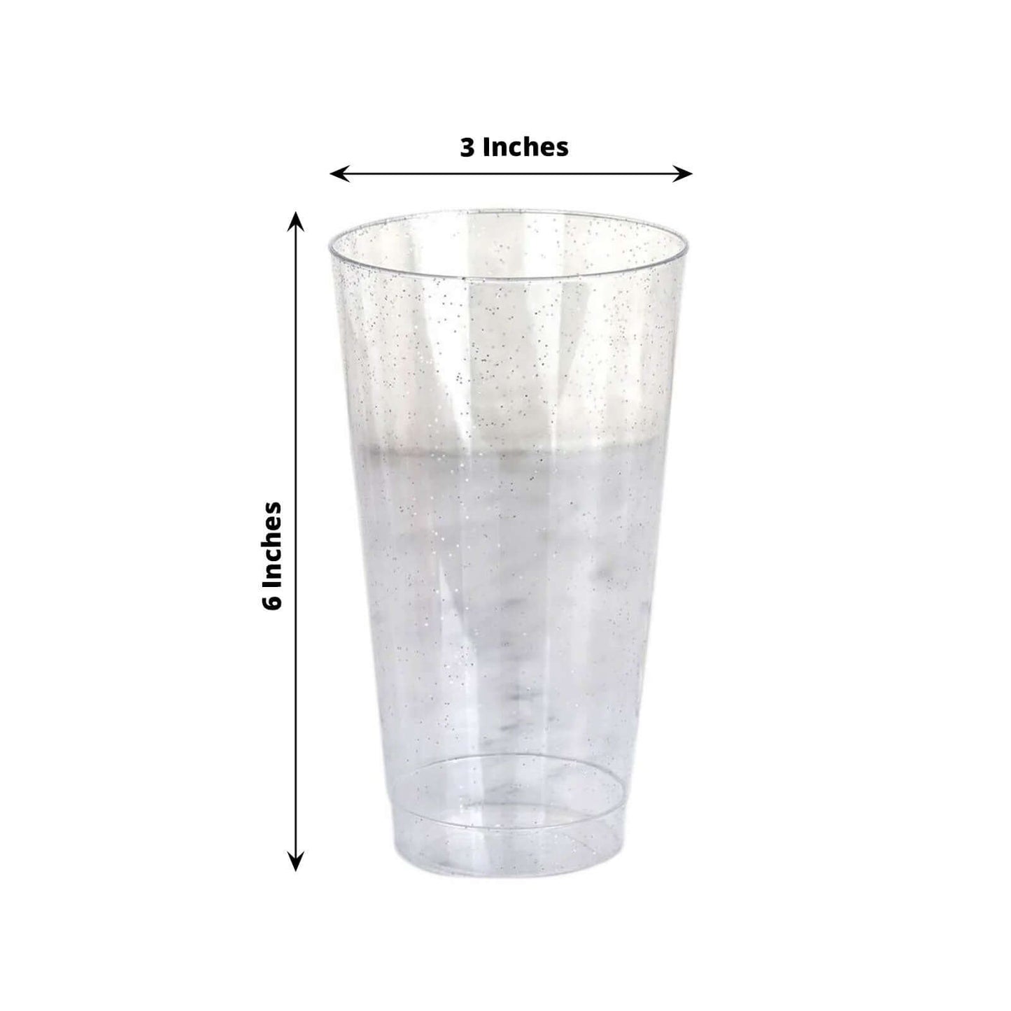 12-Pack Plastic Party Cups Clear Silver Glitter - Durable Disposable Tumblers for Drinks 17oz 6"
