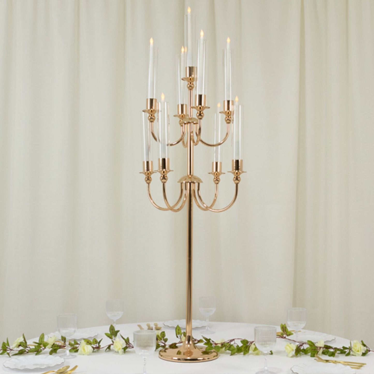 Metal Floor Candelabra Candle Holder, 9-Arm Vintage Taper Stand Gold Table Centerpiece for Weddings & Parties 46" Tall