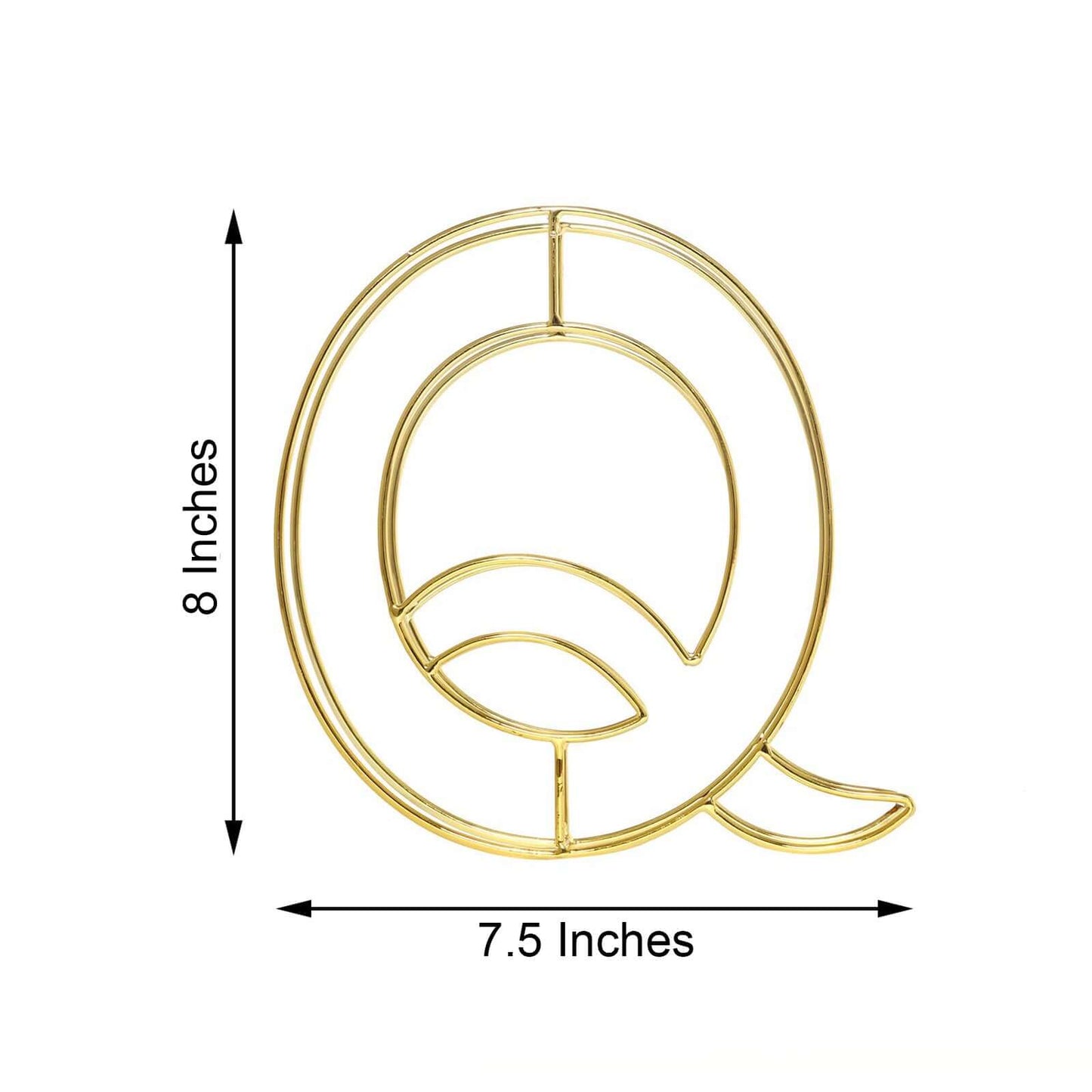 8" Tall Gold Freestanding 3D Decorative Wire Letter, Wedding Centerpiece - Q