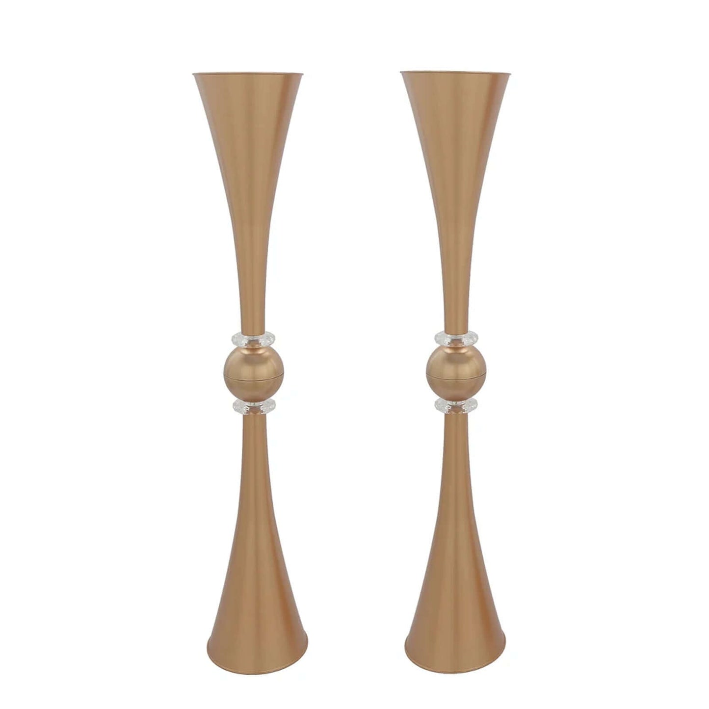2 Pack 31" Shiny Gold Crystal Embellishment Trumpet Flower Vase, Reversible Plastic Table Centerpiece