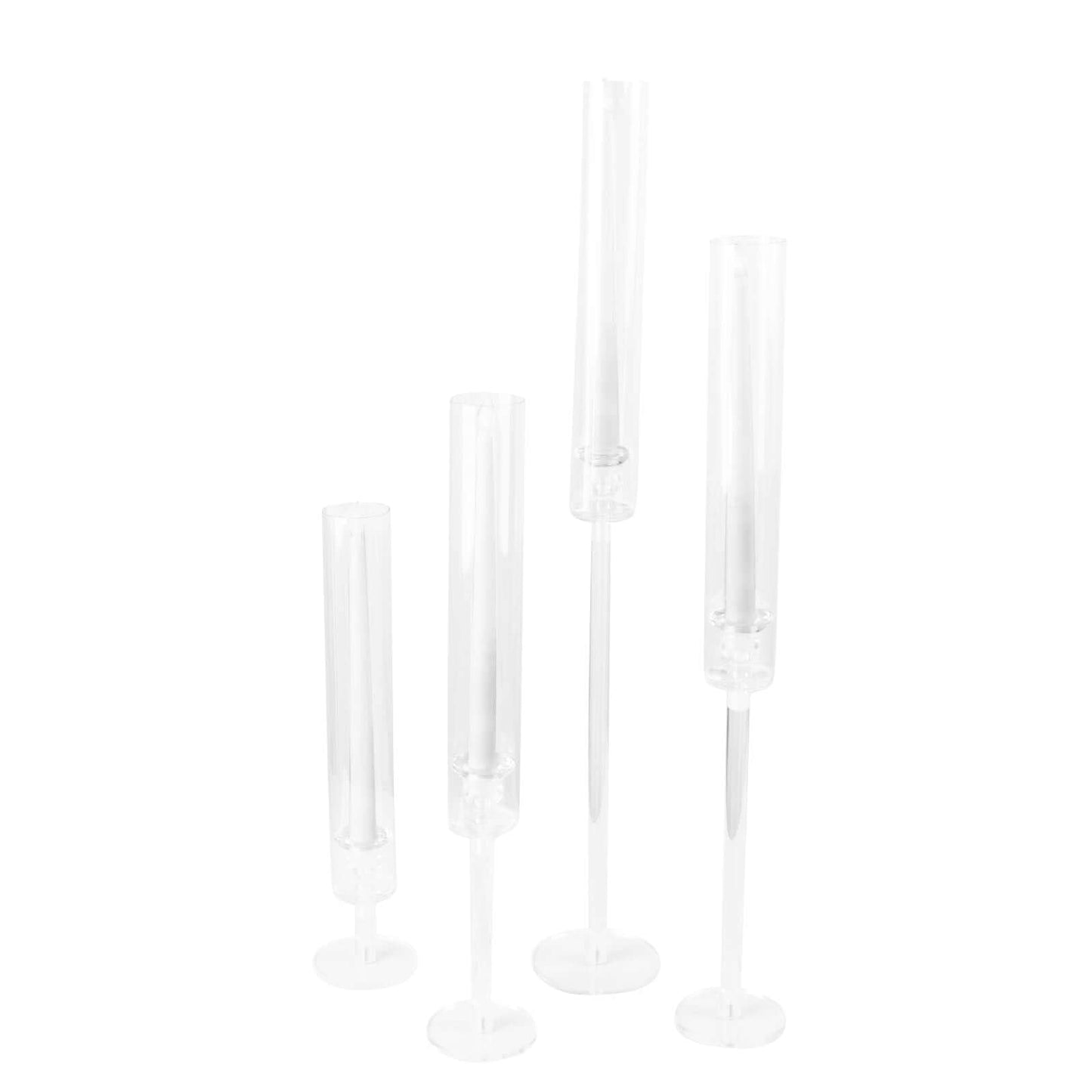 Set of 4 Acrylic Taper Candlestick Holders, Clear Tall Chimney Tube Candle Shades Hurricane Candle Stands 14", 18", 22", 26"