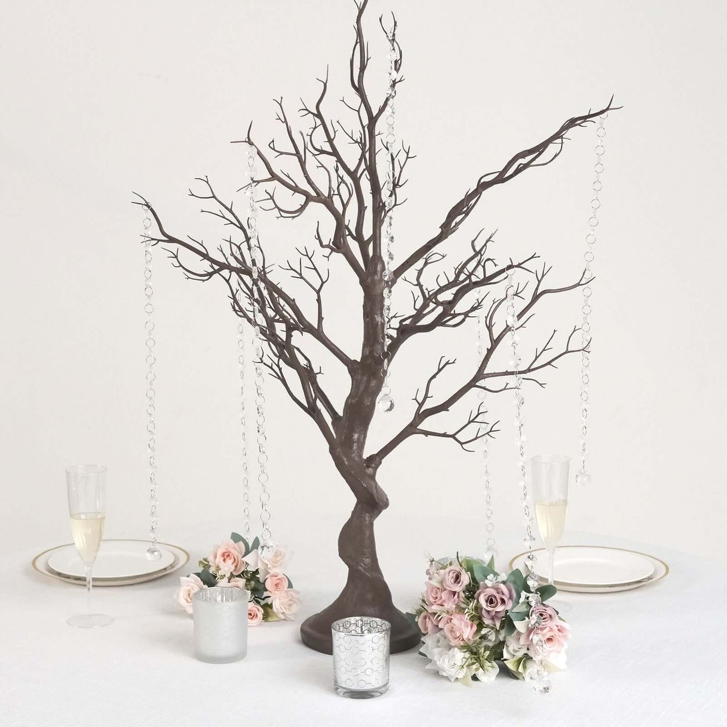 Manzanita Tree Centerpiece Natural with 8 Acrylic Bead Chains - Easy Assembly Decorative Artificial Tree for Modern Weddings Parties & Event Displays 34"