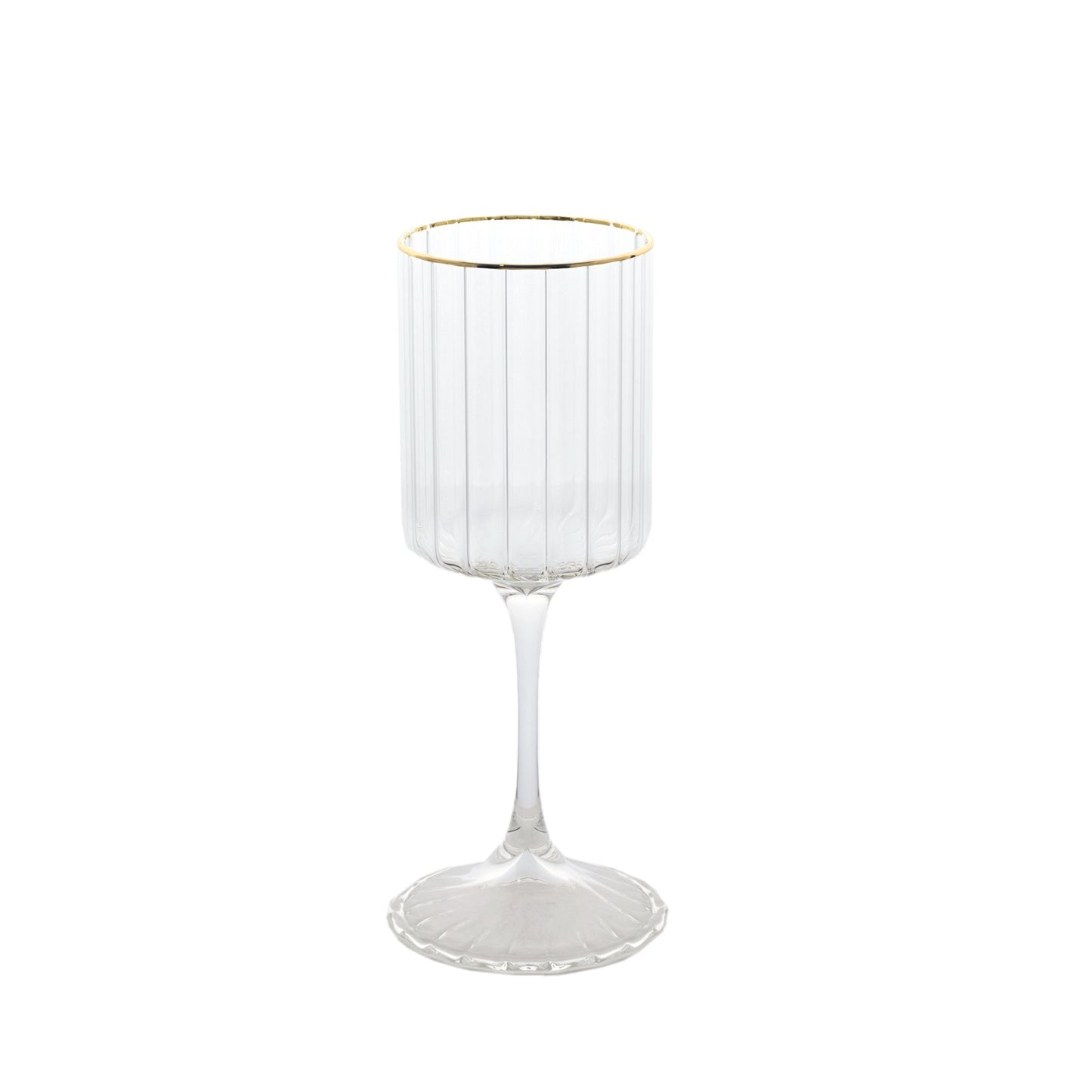 6-Pack Vintage Wine Goblet Glasses â€“ 10oz Ribbed Clear Glass with Gold Rim, Classic Table Drinkware for Cocktails or Beverages â€“ 8" Tall