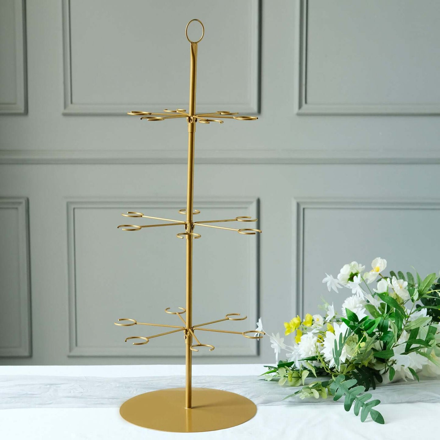 3-Tier Champagne Glass Holder Tower Gold - Modern Metal Flute Display Rack Cocktail Tree Stand for Professional & Home Use 33"