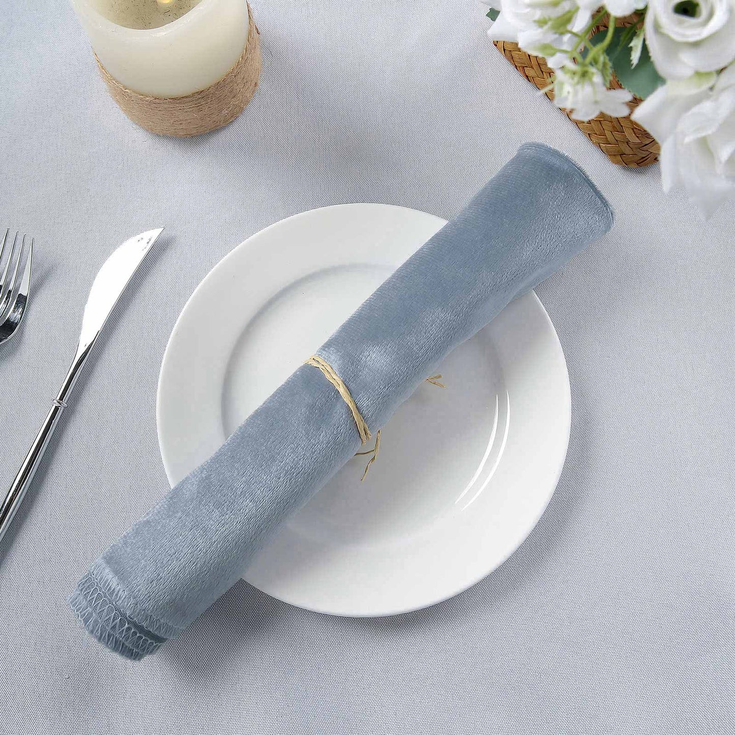 5 Pack Premium Velvet 20"x20" Napkins Dusty Blue - Soft Sheen Finish Cloth Napkins