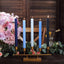 5-Pack Taper Candles Ribbed Wick Ribbon Wax Design Assorted Blue - Premium Unscented Dinner Candles 9"