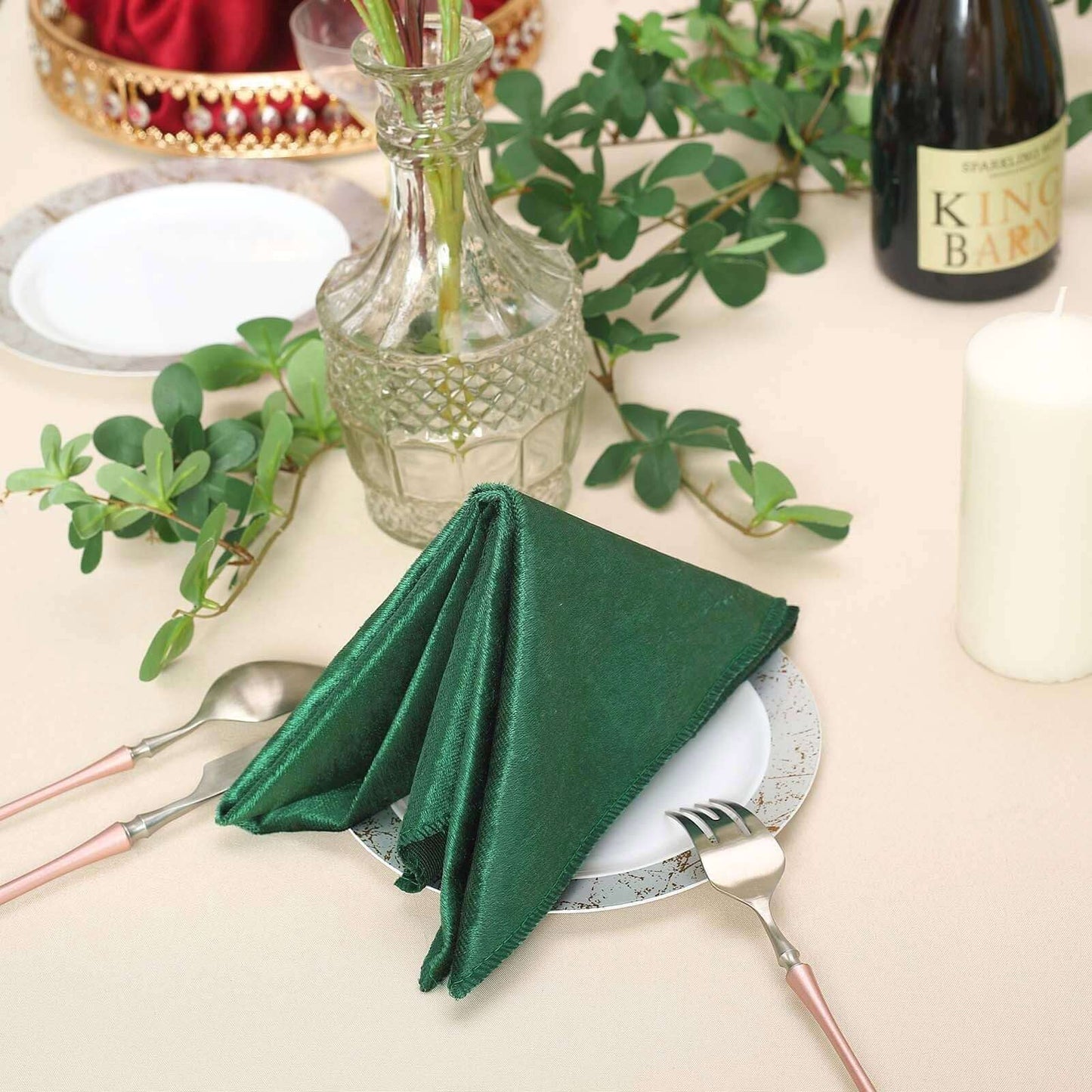 5 Pack Premium Velvet 20"x20" Napkins Hunter Emerald Green - Soft Sheen Finish Cloth Napkins