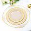 10-Pack Plastic 8" Round Dessert Plates in Taupe with Gold Scalloped Rim - Disposable Appetizer/Salad Plates
