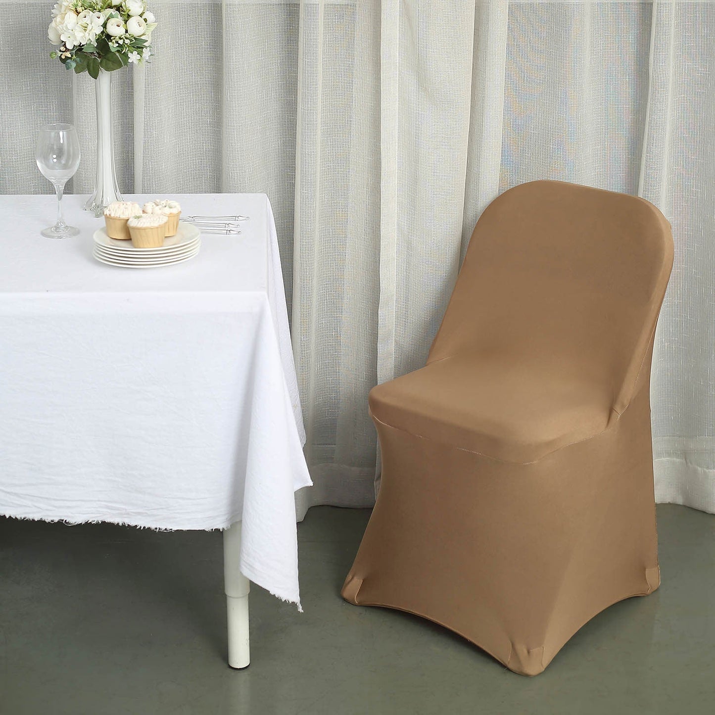 10 Pack Stretch Spandex Chair Covers Taupe for Folding Chairs - Durable 160GSM Fitted Slipcovers