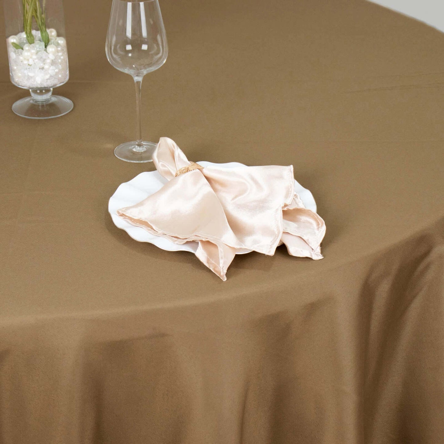 Polyester 120" Round Tablecloth Taupe - Seamless Wrinkle-Resistant Table Cover