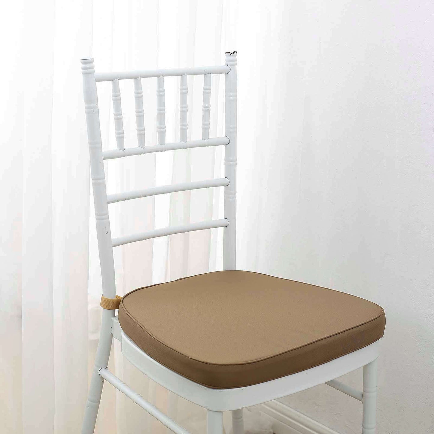 Chiavari Chair Cushion with 1.5" Thick Memory Foam and Ties Taupe - Stylish Removable Cover for Comfort