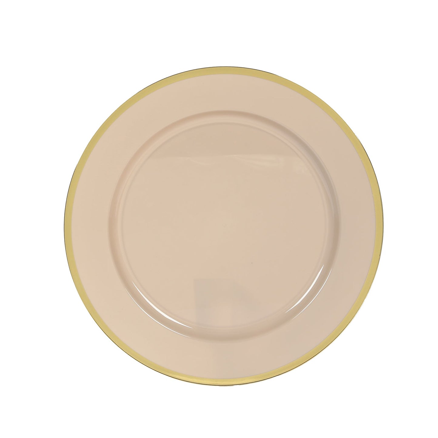 10 Pack Taupe Economy Plastic Charger Plates With Gold Rim, 12" Round Dinner Chargers Event Tabletop Decor