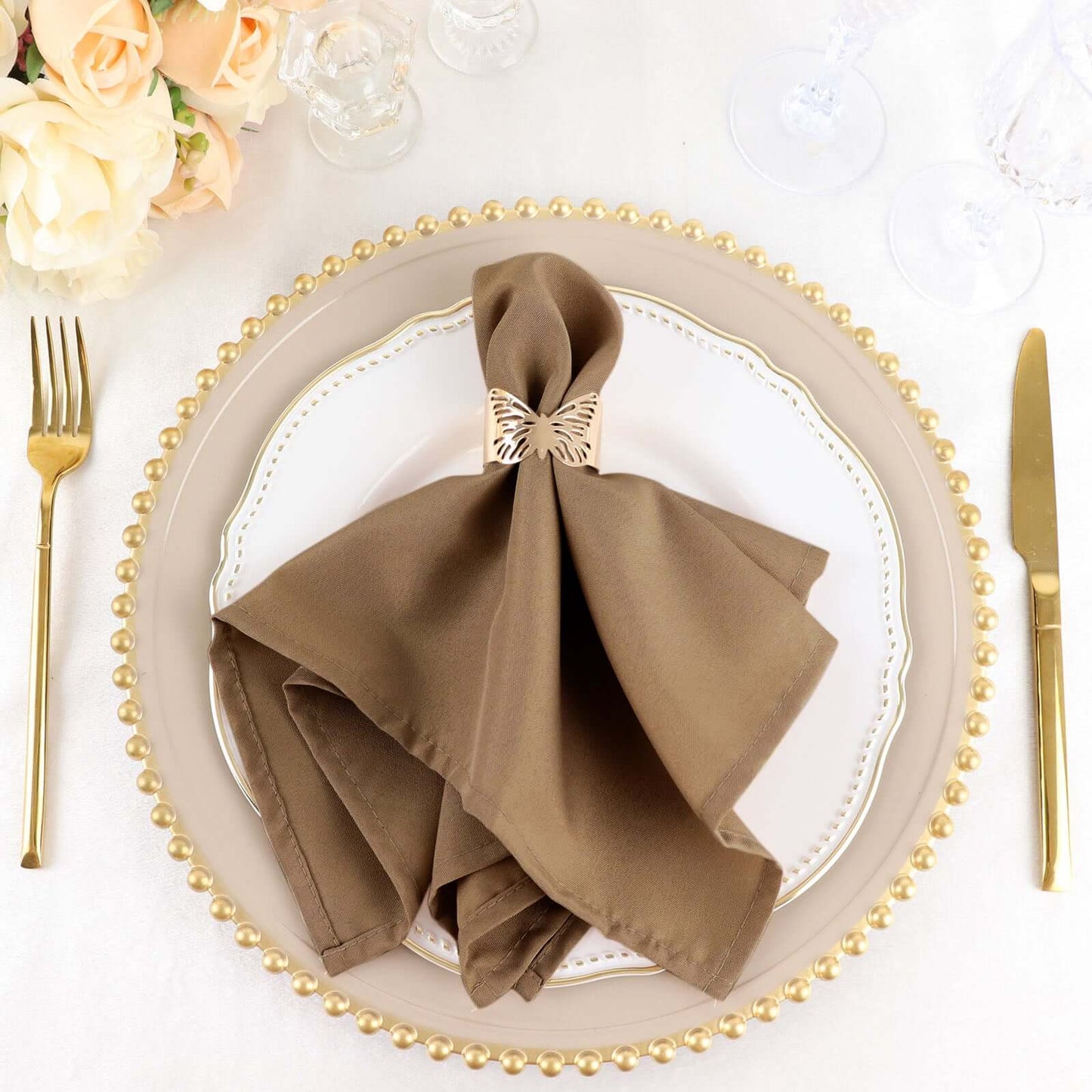 5 Pack Polyester 17"x17" Napkins Taupe - Durable & Wrinkle Resistant Dinner Napkins