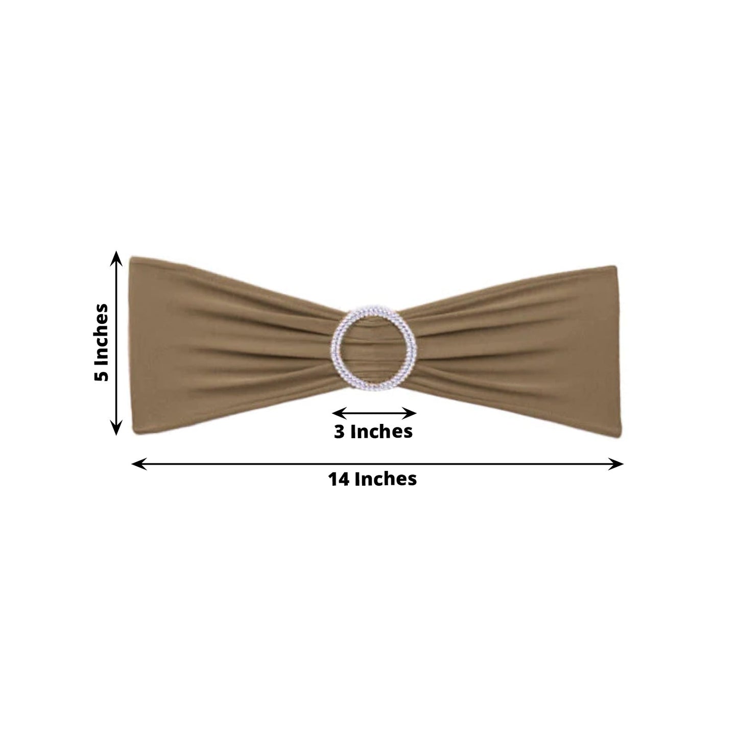 5 Pack Stretch Spandex Chair Sashes Taupe - Reusable Chair Bands with Silver Diamond Ring Slide Buckle 5"x14"