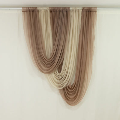 Taupe Sheer Chiffon Valance Curtain 4ft x 5ft â€“ Wedding Arch Drape with Rod Pocket Voile Backdrop Panel - Backdrops