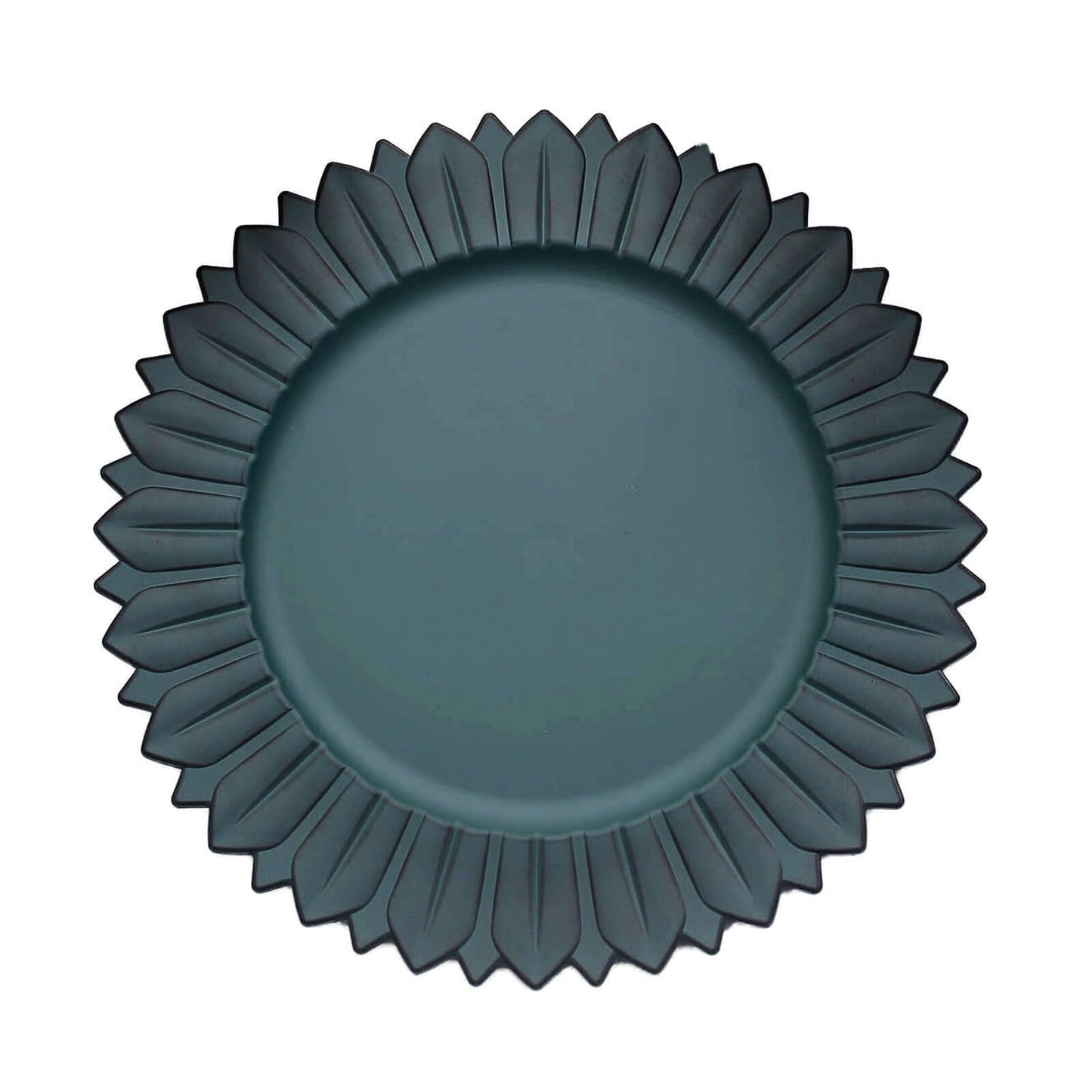 6-Pack Plastic Round Charger Plates 13" in Teal with Sunflower Rim, Matte Finish Disposable Dinner Charger Tableware