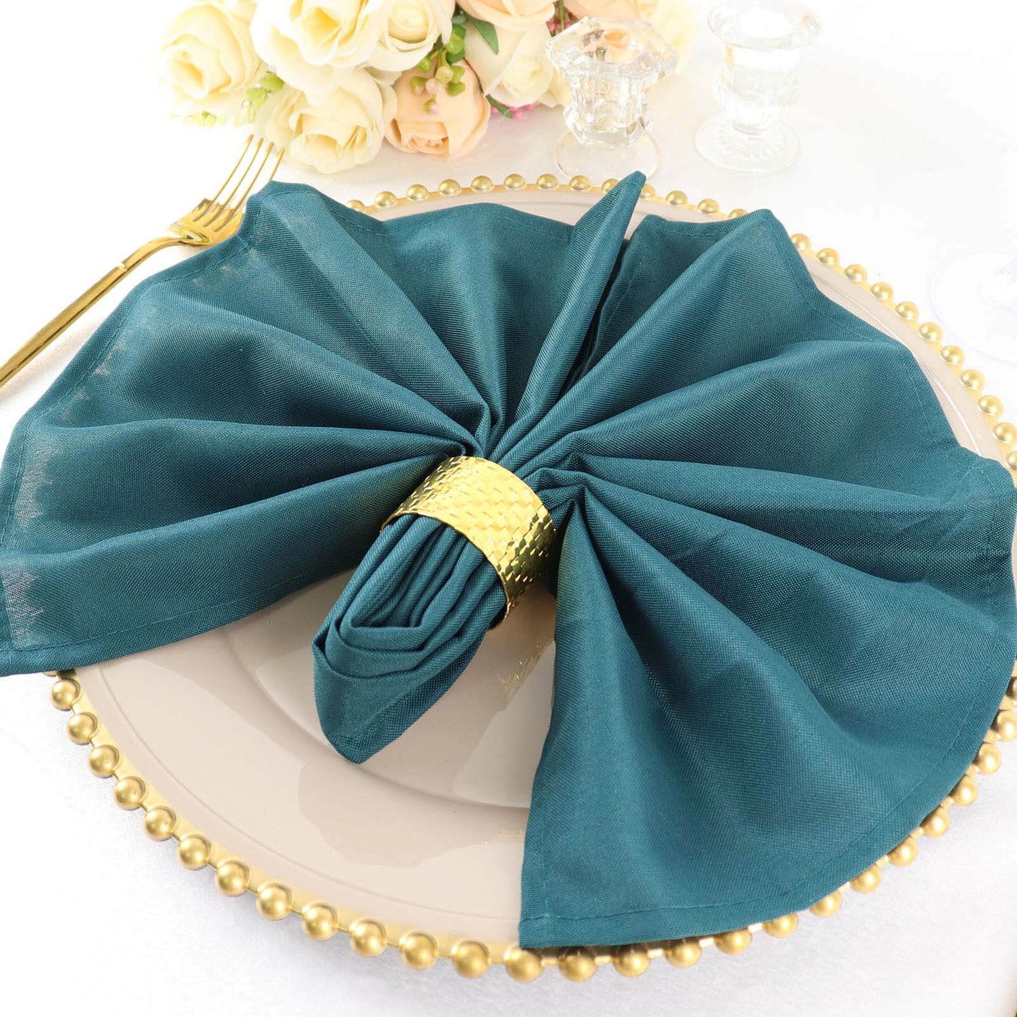 5 Pack Polyester 20"x20" Napkins Peacock Teal - Wrinkle Resistant & Easy Care Cloth Napkins