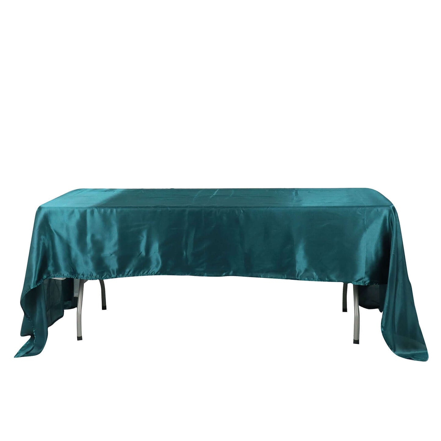 Satin Rectangular 60"x126" Tablecloth Peacock Teal - Smooth and Lustrous Table Cover