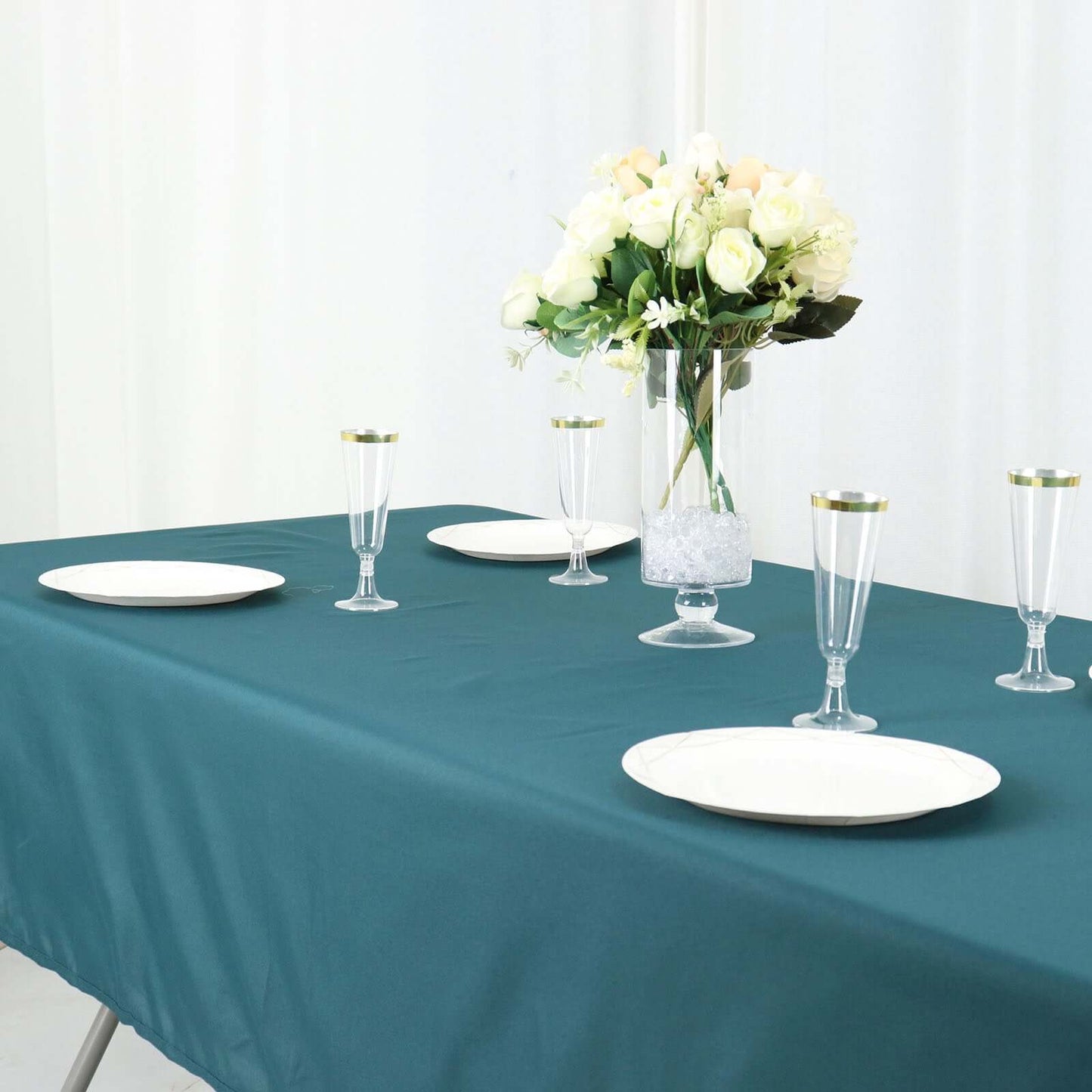 Polyester 60"x102" Rectangle Tablecloth Peacock Teal - Durable and Stylish Table Cover