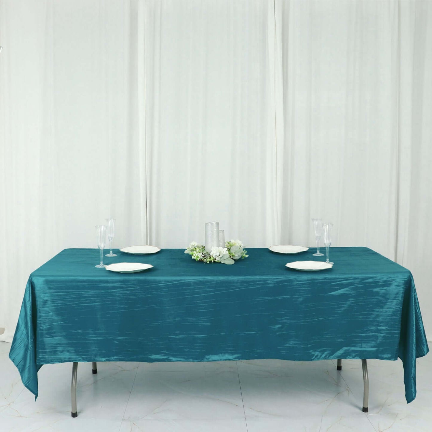 Taffeta 60"x102" Rectangle Tablecloth Teal - Accordion Crinkle Table Cover