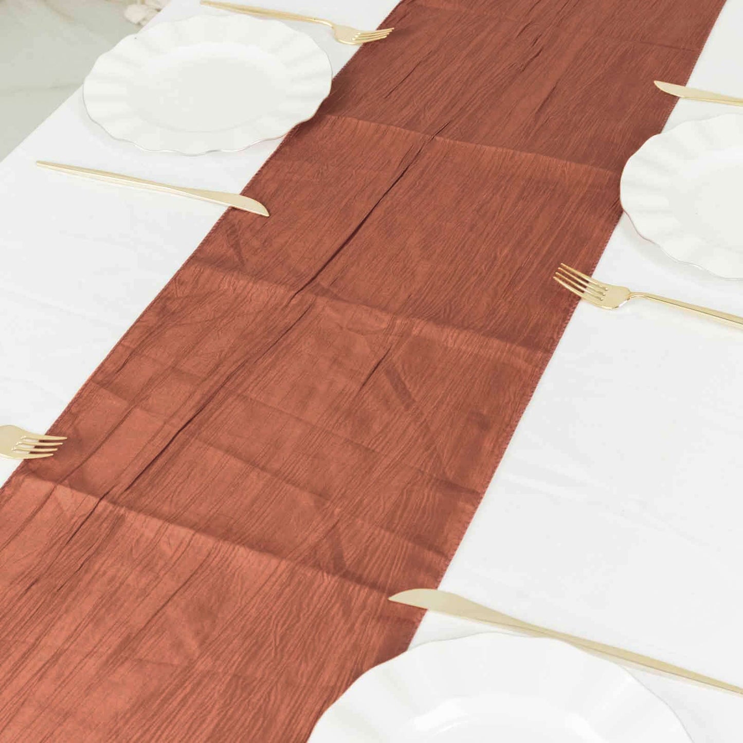 Taffeta 12"x108" Table Runner Terracotta (Rust) - Accordion Crinkle Design