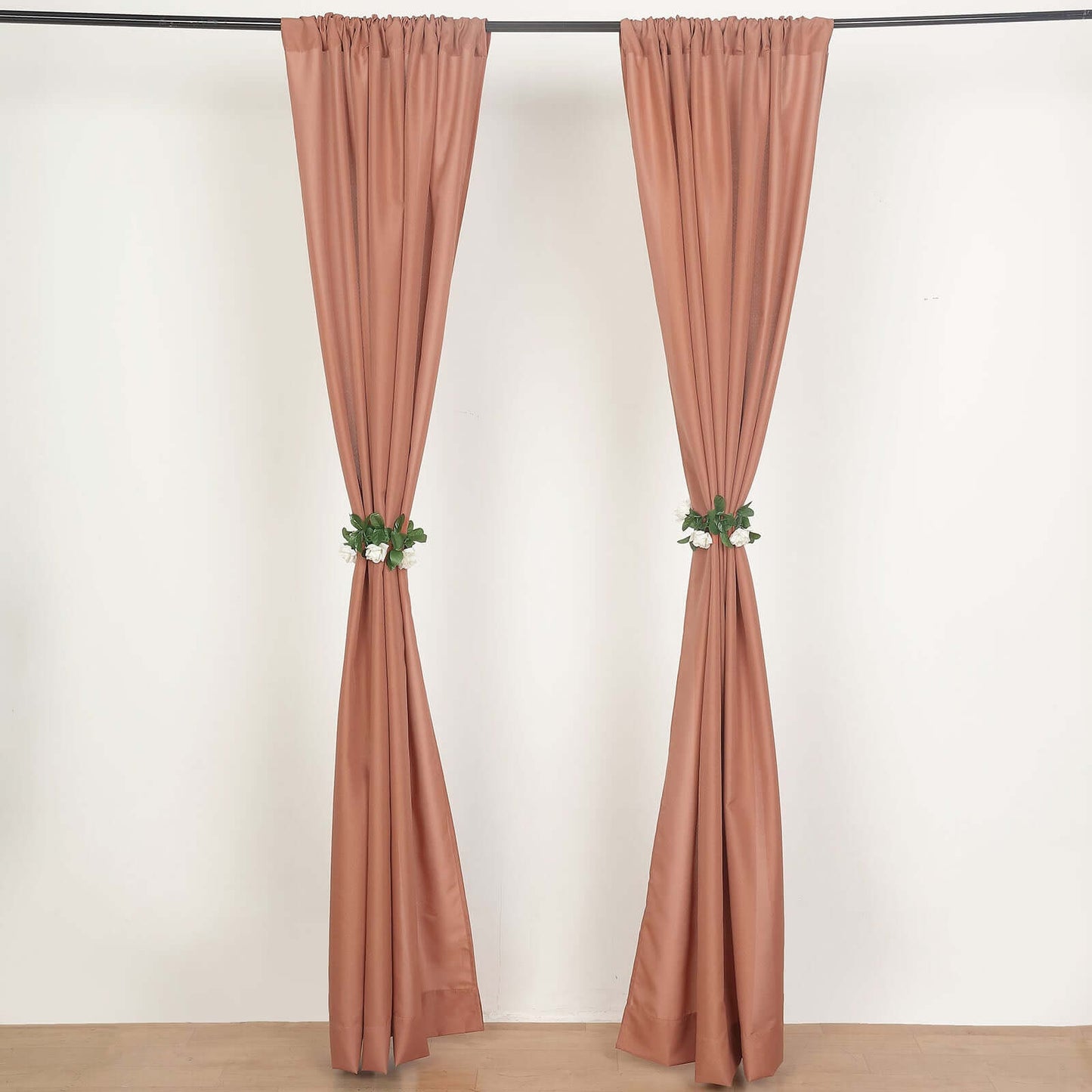2 Pack Terracotta (Rust) Polyester Event Curtain Drapes, 10ftx8ft Backdrop Event Panels With Rod Pockets 130 GSM