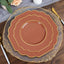 10-Pack Plastic Dessert Appetizer Plates in Terracotta (Rust) Baroque Design with Scalloped Gold Rim - Heavy Duty Disposable Salad Plates 8"