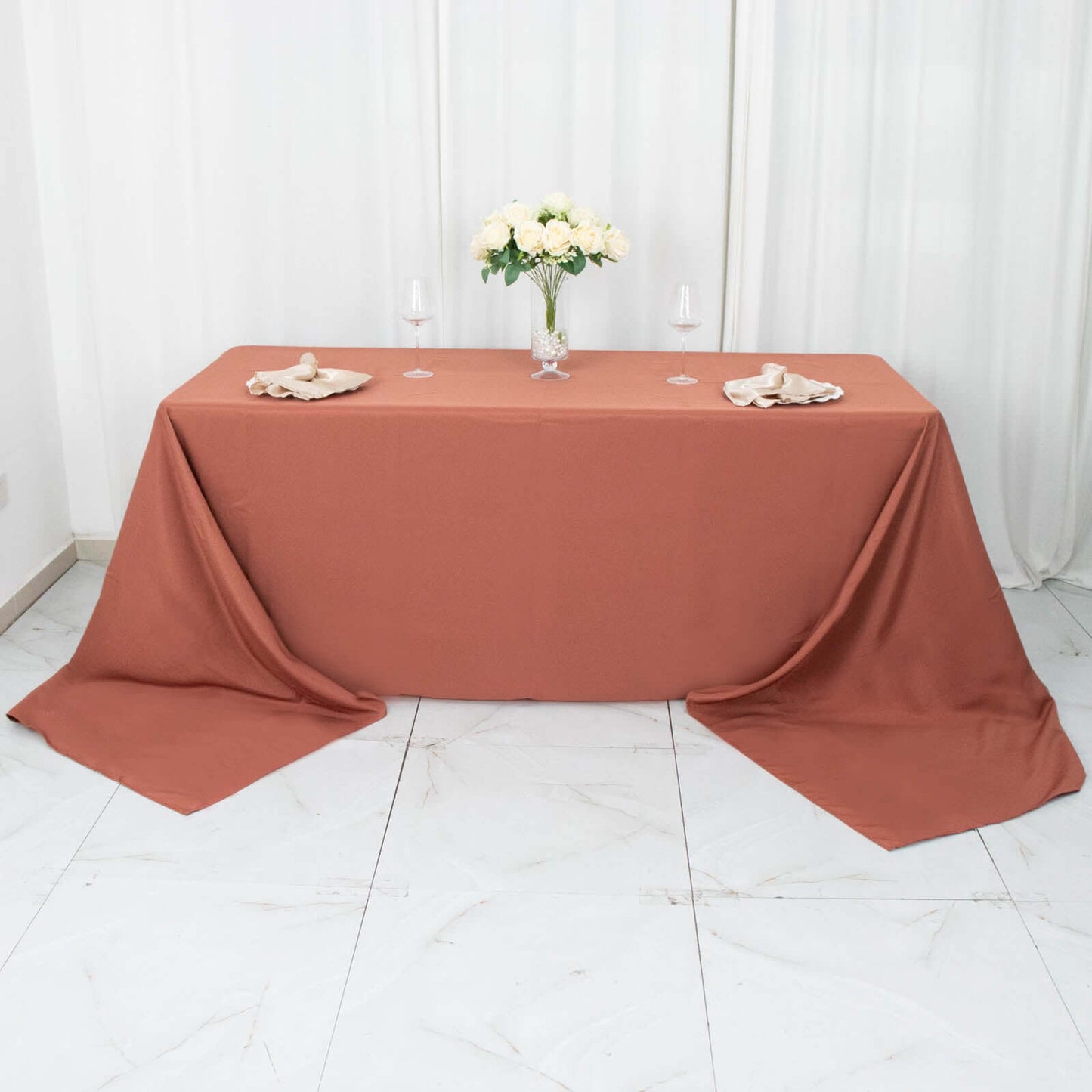 Premium Polyester 90"x156" Rectangle Tablecloth Terracotta (Rust) - Seamless 220GSM Stain-Resistant Table Cover
