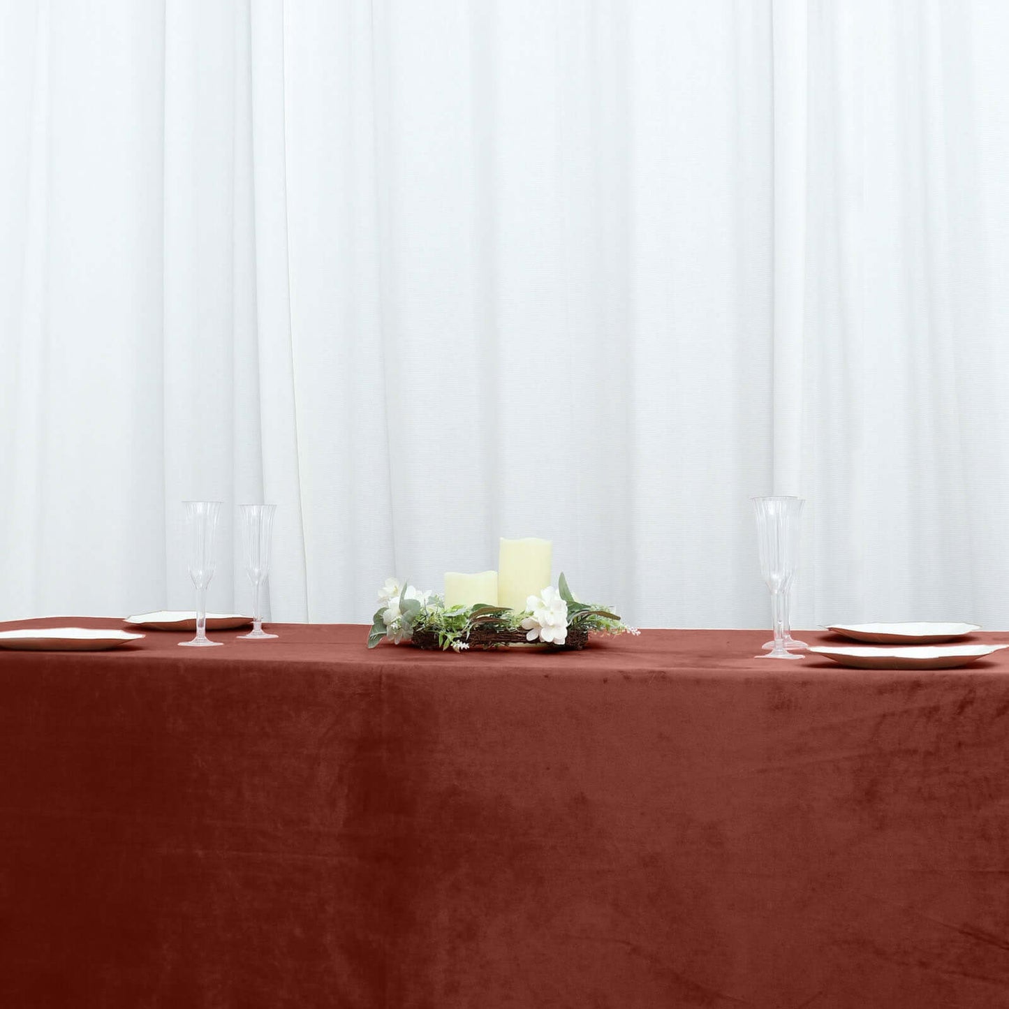 Premium Velvet 90"x156" Rectangle Tablecloth Terracotta (Rust) - Reusable Soft & Seamless Table Cover