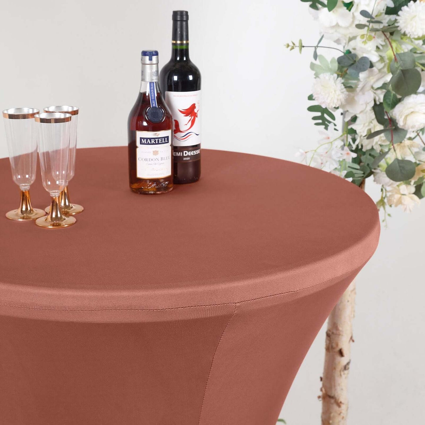 Spandex 30" Round Cocktail Table Cover Terracotta (Rust) - Easy to Maintain Stretch Fitted Highboy Tablecloth
