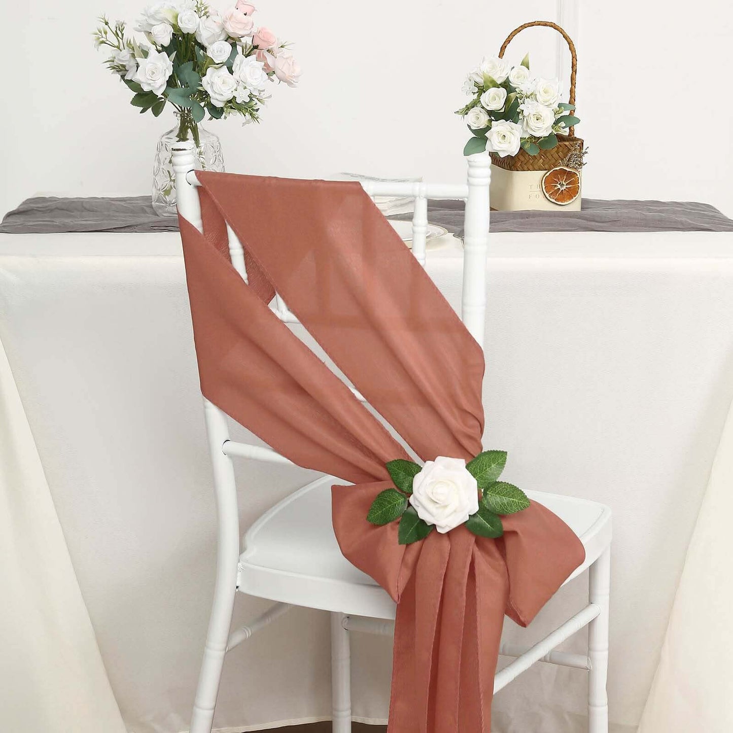 5 Pack Polyester Chair Sashes Terracotta (Rust) 6"x108"