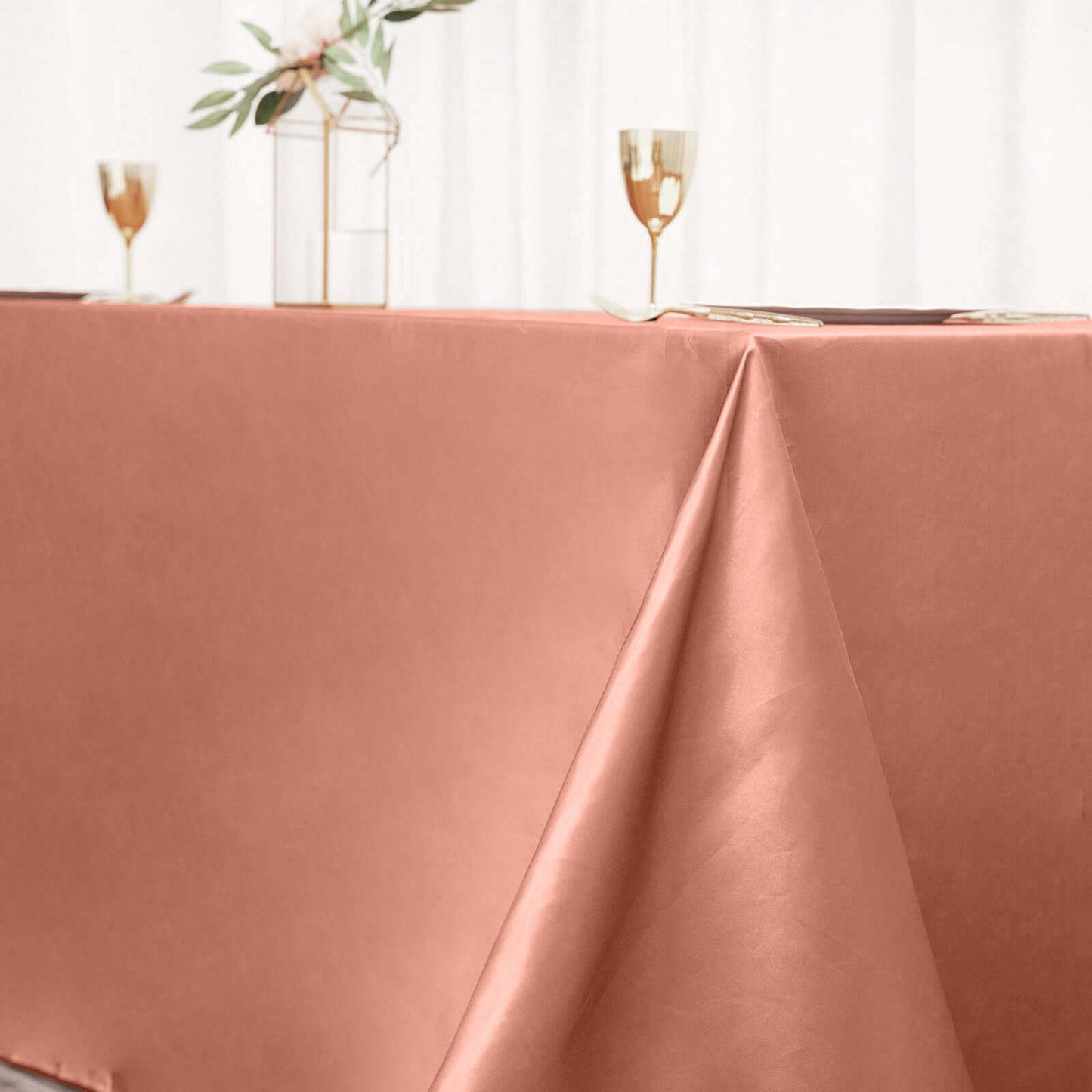 Satin Rectangular 90"x132" Tablecloth Terracotta (Rust) - Seamless Table Cover