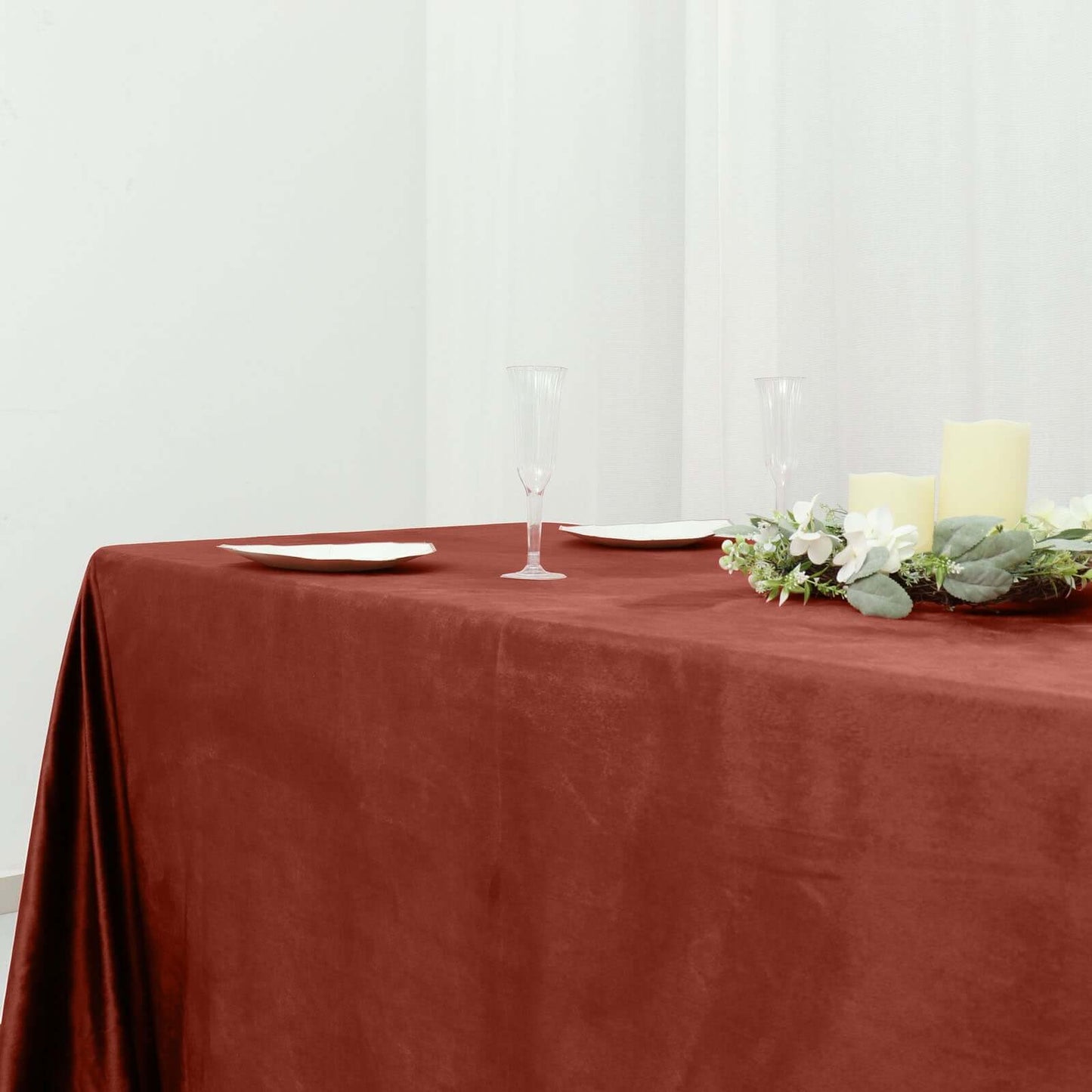 Premium Velvet 90"x132" Rectangle Tablecloth Terracotta (Rust) - Reusable Soft & Seamless Table Cover