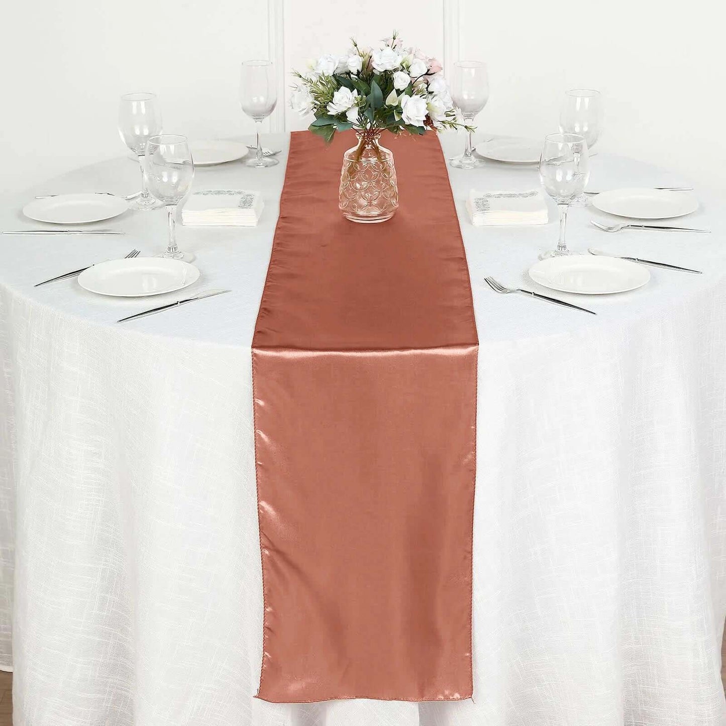 Satin 12"x108" Table Runner Terracotta (Rust) - Stylish Table Linen