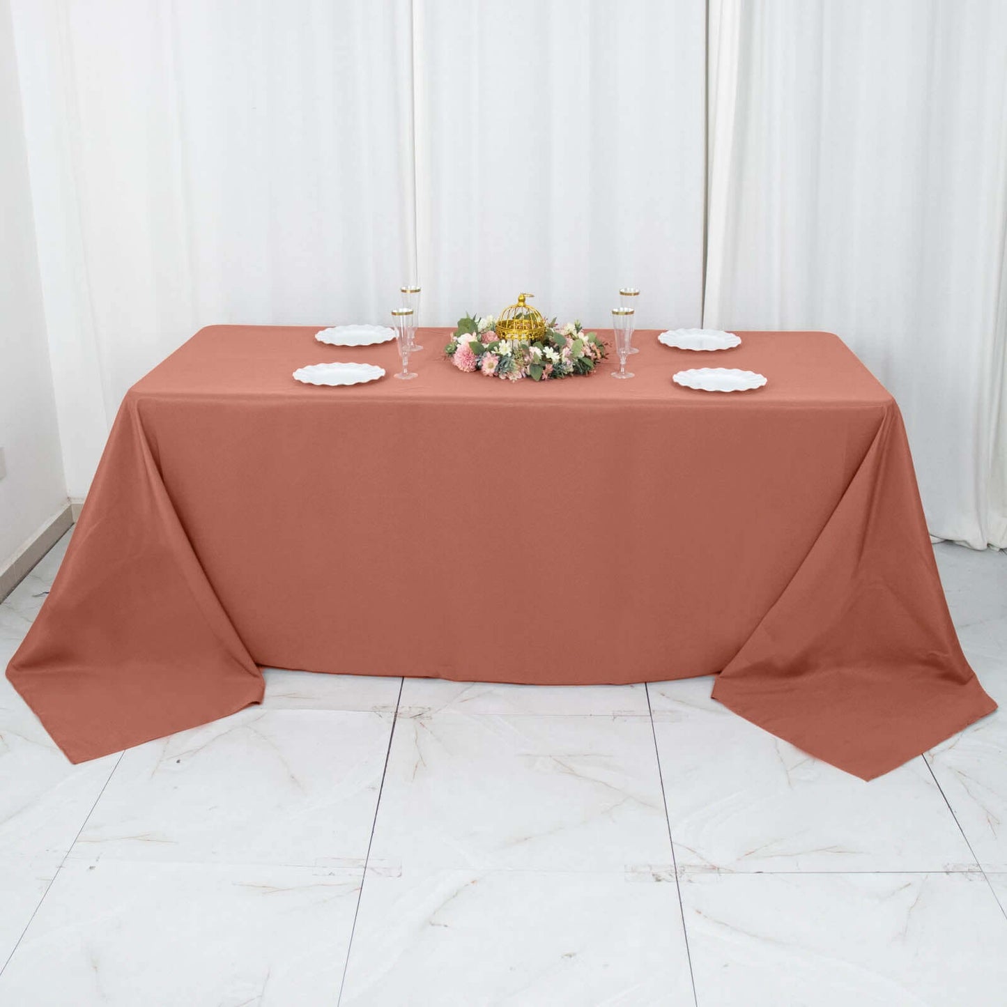 Premium Polyester 90"x132" Rectangle Tablecloth Terracotta (Rust) - Seamless 220GSM Stain-Resistant Table Cover