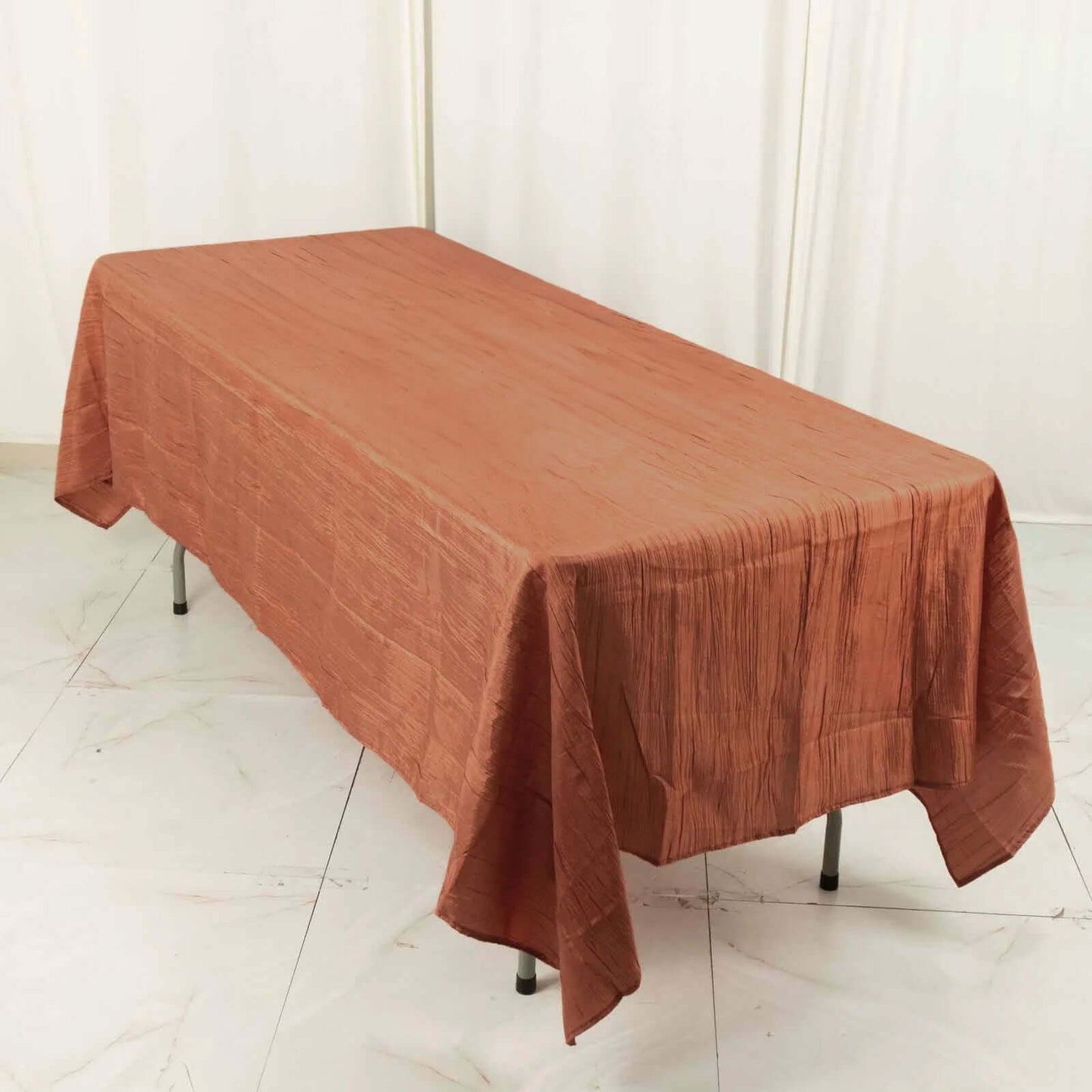 Taffeta 60"x102" Rectangle Tablecloth Terracotta (Rust) - Accordion Crinkle Table Cover