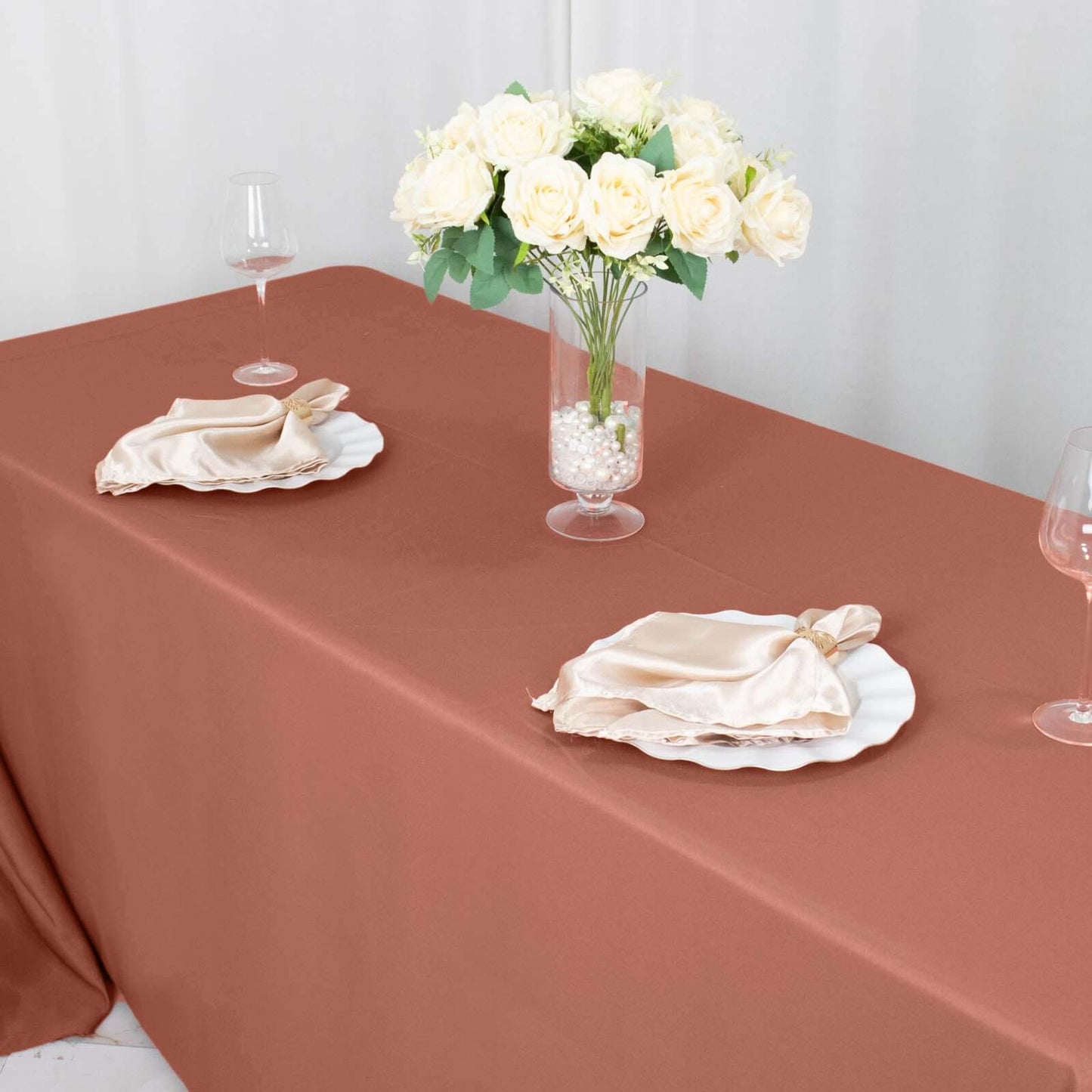 Premium Polyester 90"x132" Rectangle Tablecloth Terracotta (Rust) - Seamless 220GSM Stain-Resistant Table Cover