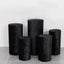 Set of 5 Black Crushed Velvet Cylinder Pedestal Stand Covers, Premium Pillar Prop Covers