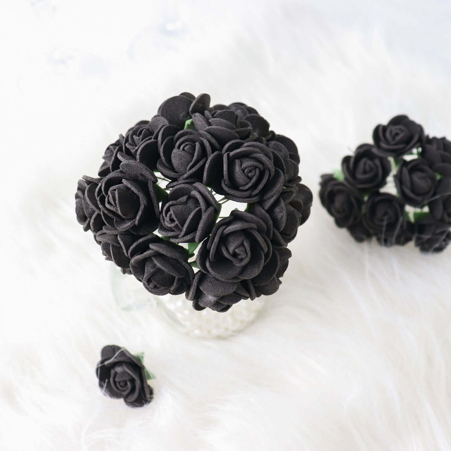 48 Roses 1" Black Real Touch Artificial DIY Foam Rose Flowers With Stem, Craft Rose Buds