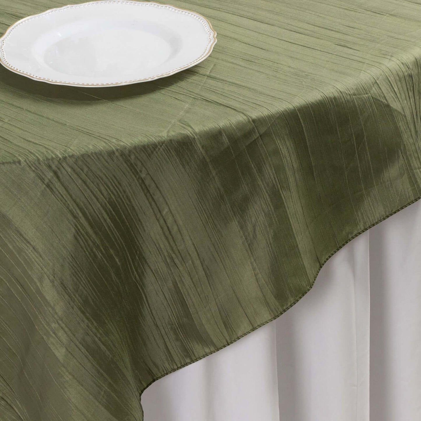 Taffeta 72"x72" Table Overlay Square Tablecloth Dusty Sage Green - Accordion Crinkle Table Cover
