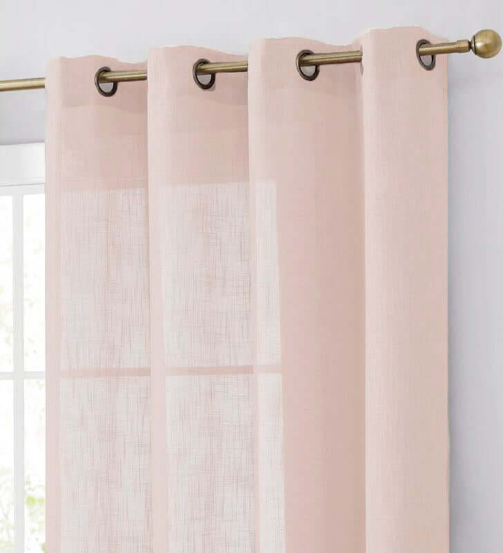 2 Pack Handmade Blush Faux Linen Curtains 52"x64", Curtain Panels With Chrome Grommets -