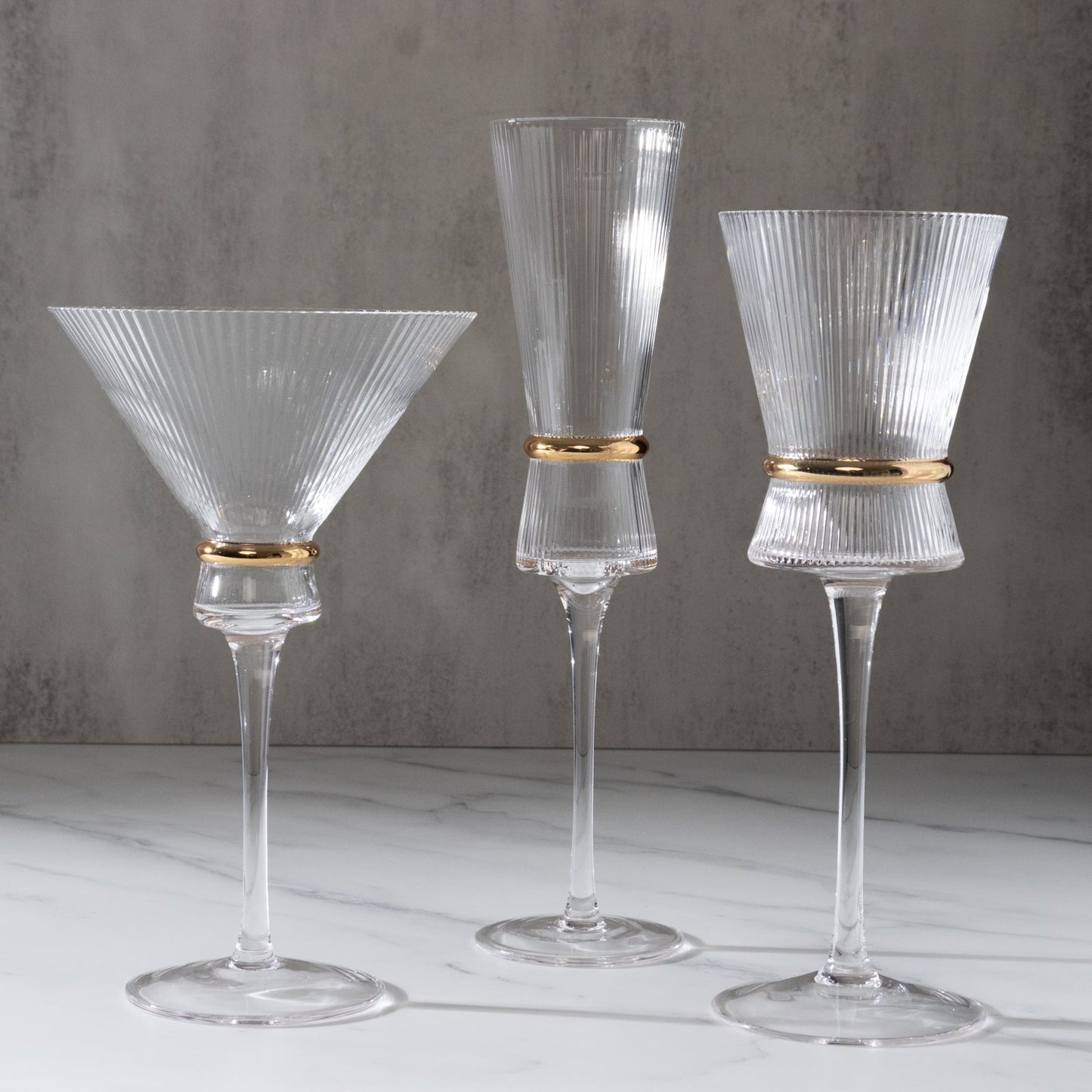 6-Pack Clear Champagne Flutes â€“ 6oz Real Glass, Ribbed Stemware with Gold Ring Accent, Elegant Toasting Glasses for Weddings, Parties & Celebrations â€“ 10" Tall