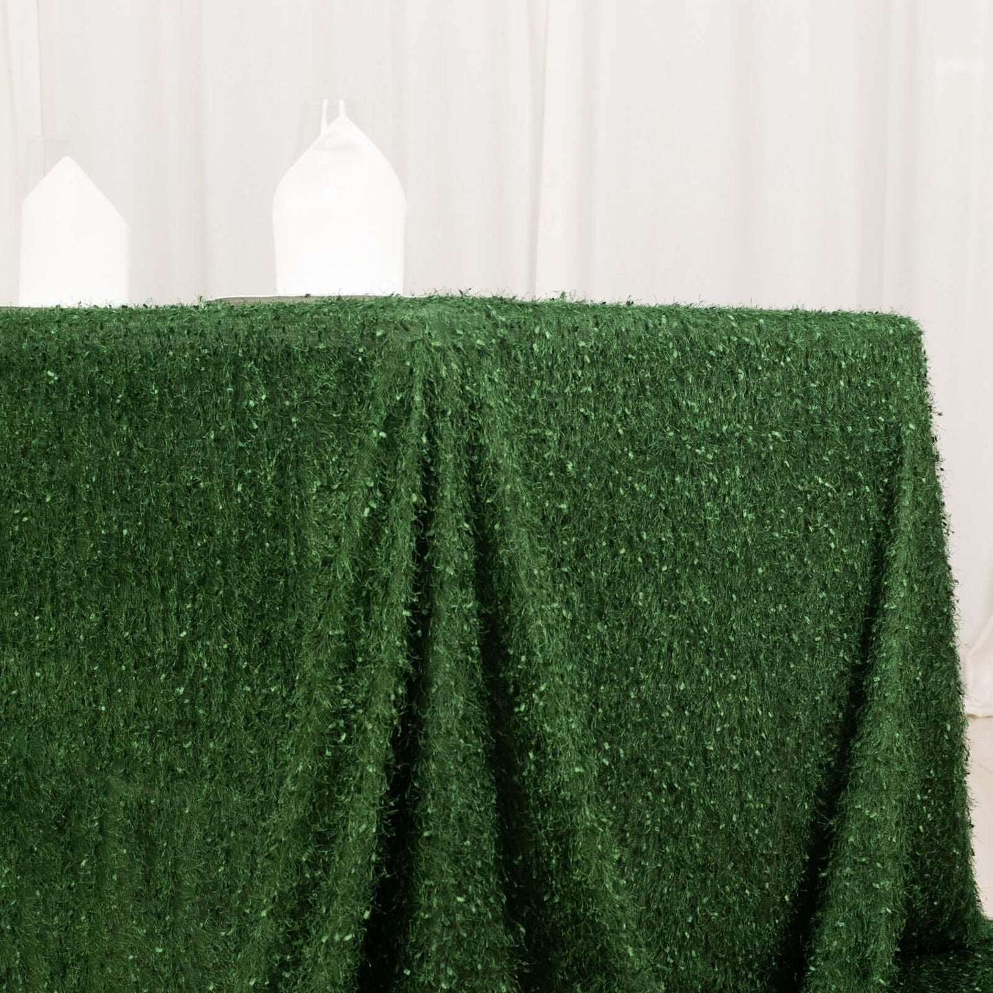 Polyester 90"x156" Rectangle Tablecloth Green with Shaggy Fringe Table Cover