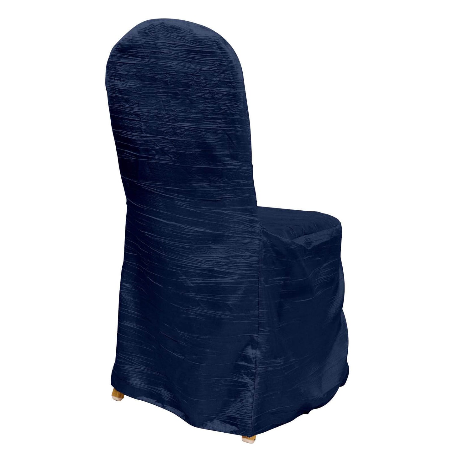 Crinkle Crushed Taffeta Chair Cover for Banquet Chairs Navy Blue - Reusable Slipcover
