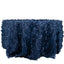 Taffeta 132" Round Tablecloth Navy Blue | 3D Leaf Petal Design Seamless Table Cover