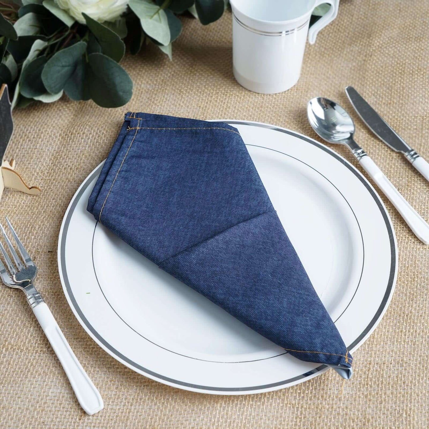 5 Pack Polyester 17"x17" Napkins Dark Denim Blue in Faux Denim Style Dinner Napkins for Casual Gatherings & Themed Events