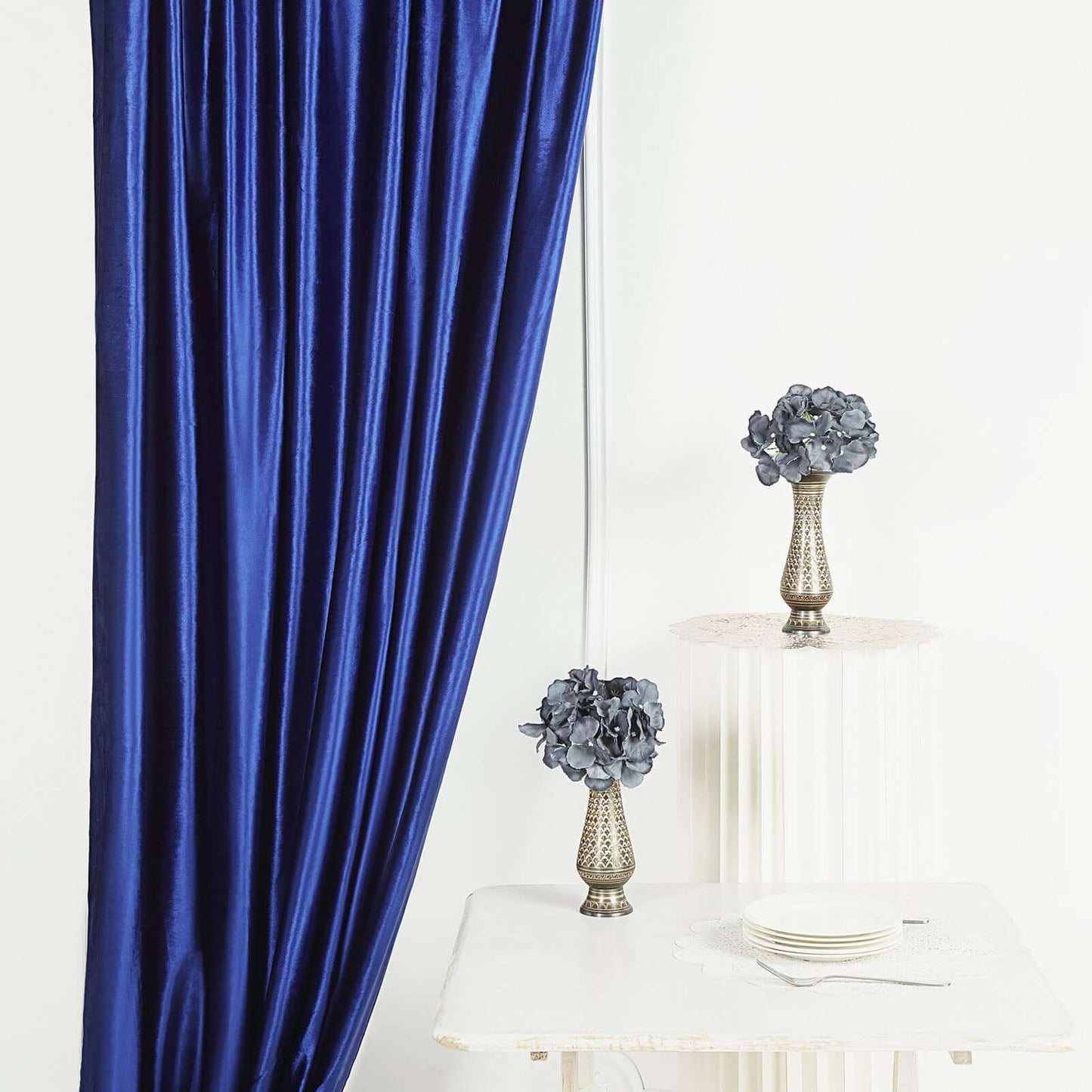 Royal Blue Crushed Velvet Backdrop Curtain â€“ 8ft x 8ft Event Drape with Rod Pocket, Privacy Panel for Photo Booths & Events