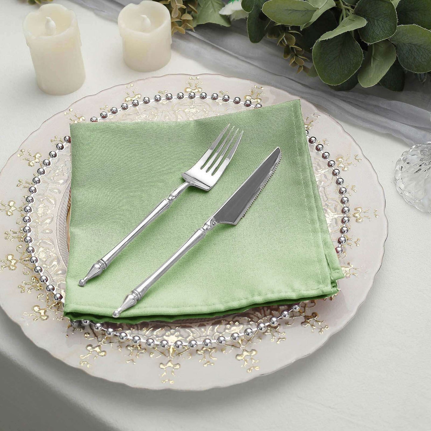 5 Pack Polyester 17"x17" Napkins Sage Green - Durable & Wrinkle Resistant Dinner Napkins