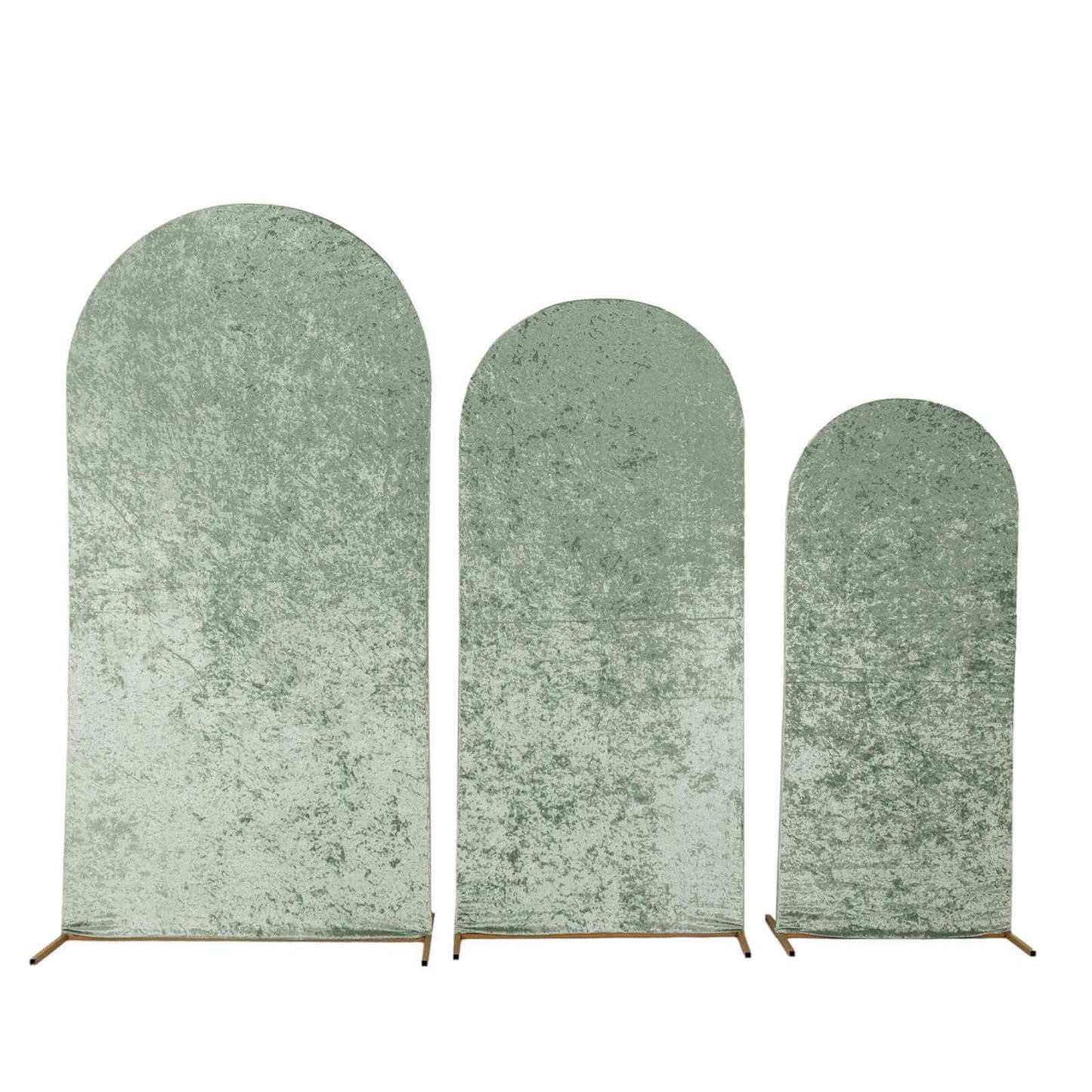 Set of 3 Sage Green Crushed Velvet Chiara Backdrop Stand Covers For Round Top Wedding Arches - 5ft, 6ft, 7ft